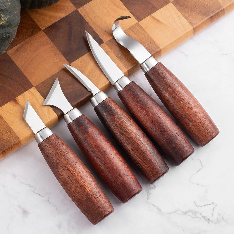 Chisel Set Wood - ชุดสิ่วแกะสลักไม้ 5 ชิ้น - เครื่องมือตัดไม้มืออาชีพสำหรับงานแกะสลักและปอกไม้ DIY