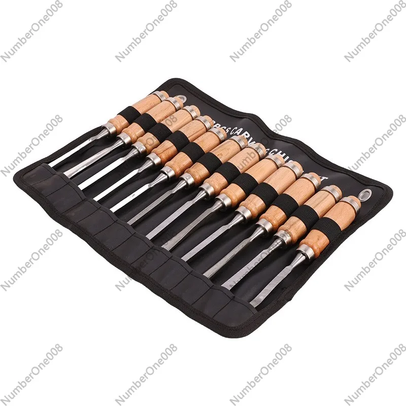 Chisel Set Wood - ชุดเครื่องมือแกะสลักไม้ 12 ชิ้น ชุดสิ่วไม้มืออาชีพพร้อมด้ามไม้สำหรับงานแกะสลักไม้