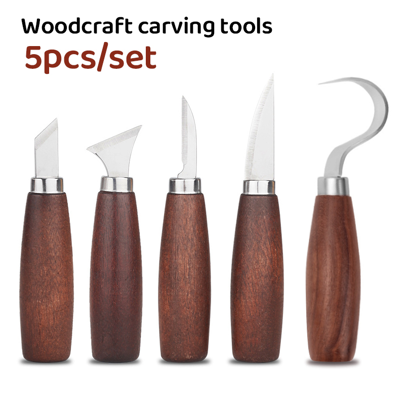 Chisel Set Wood - ชุดเครื่องมือแกะสลักไม้ 5 ชิ้น ชุดเครื่องมือช่างไม้ ค้อนแกะสลักไม้ มีดแกะสลักไม้