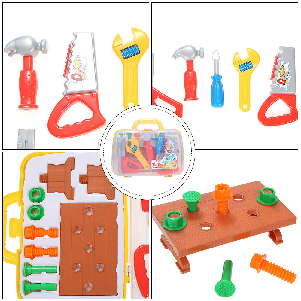 Workshop Tools Toy - ชุดกล่องเครื่องมือพลาสติกขนาดใหญ่สำหรับเด็ก ชุดของเล่นจำลองการเล่นช่างก่อสร้าง พร้อมกล่องเครื่องมือและกระเป๋าพกพา
