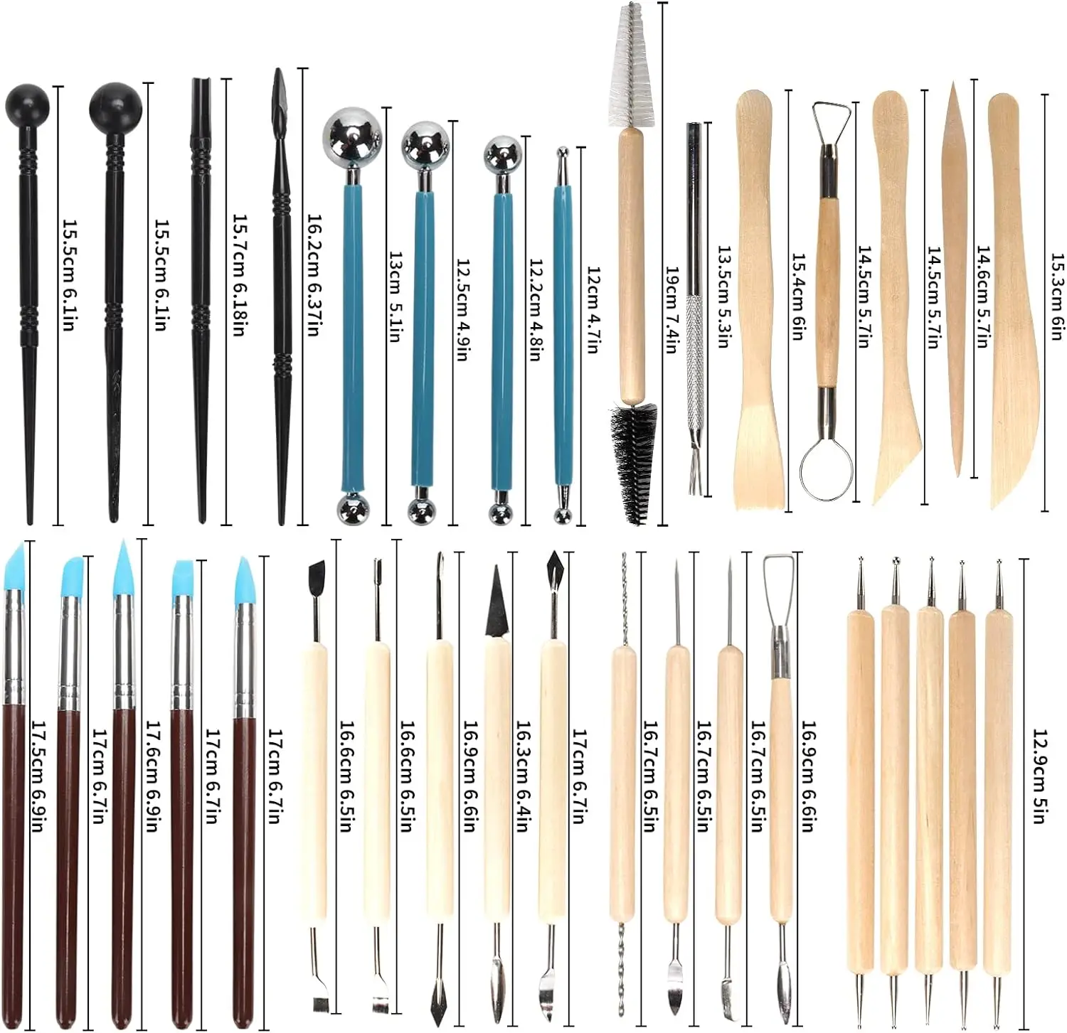 Chisel Set Wood - ชุดเครื่องมือเครื่องปั้นดินเผา 8-61 ชิ้น - ชุดแกะสลักและแกะสลักดินเซรามิกสําหรับงานฝีมือศิลปะและการสร้างแบบจําลอง