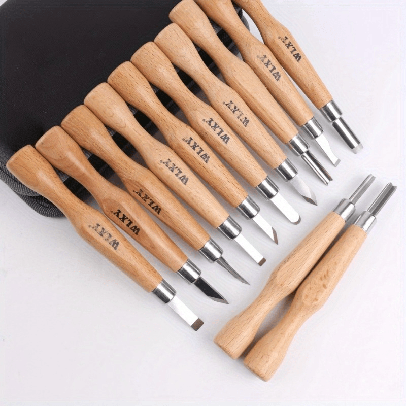 Chisel Set Wood - ชุดสิ่วและมีดแกะสลักไม้แบบมืออาชีพ 12 ชิ้น พร้อมหินเจียร ออกแบบมาเพื่อการแกะสลักอย่างละเอียดโดยช่างไม้