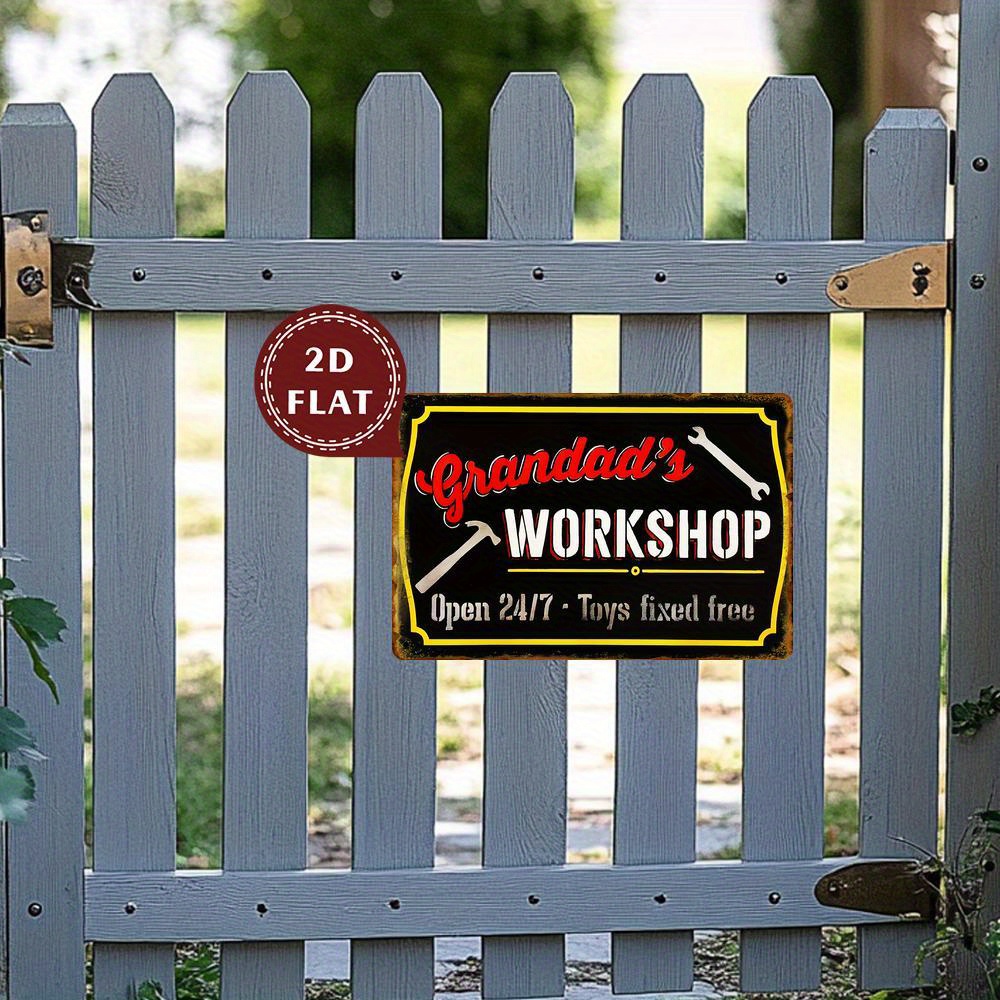 Workshop Tools Toy - ป้ายโลหะติดผนังสไตล์วินเทจ - ของตกแต่งร้านค้าของคุณปู่พร้อมเครื่องมือไขว้กัน 