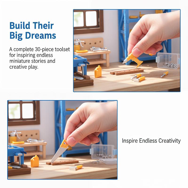 Workshop Tools Toy - ชุดเครื่องมือจิ๋วสำหรับบ้านตุ๊กตา ขนาด 1:12 จำนวน 30 ชิ้น